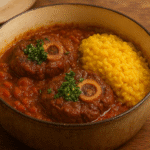 Osso Buco à Italiana tradicional - postas de vitela com molho aromático e gremolata, acompanhado de risotto alla milanese