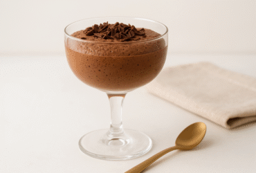 Mousse de chocolate belga Callebaut - textura aérea e sedosa em taça com raspas de chocolate