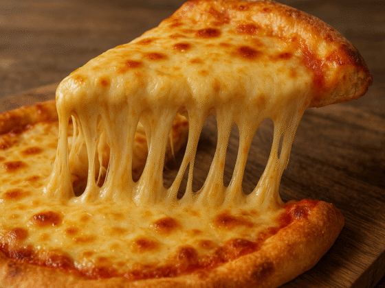 Queijo vegano caseiro cremoso para derreter - textura derretida em pizza, esticando fios dourados