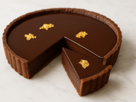 Torta de chocolate amargo 70% com gold leaves - sobremesa gourmet com folhas de ouro comestível