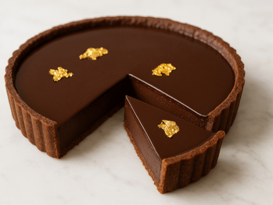 Torta de chocolate amargo 70% com gold leaves - sobremesa gourmet com folhas de ouro comestível