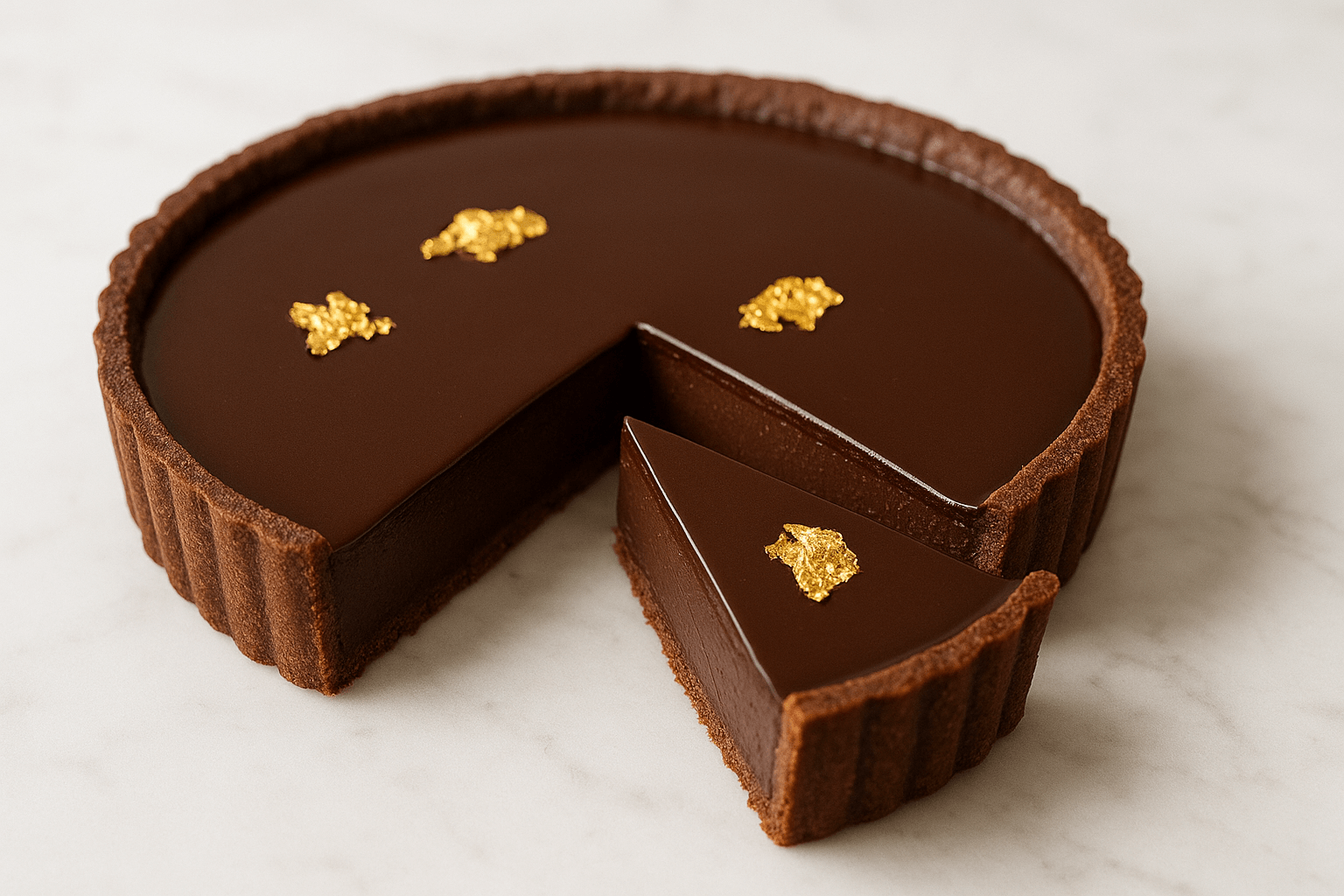 Torta de chocolate amargo 70% com gold leaves - sobremesa gourmet com folhas de ouro comestível