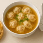 Receita de Wonton Soup autêntica, sopa chinesa com pastinhas (wontons) recheadas de porco e camarão em um caldo claro e aromático.