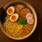 Ramen caseiro do zero, mostrando um bowl com caldo rico, noodles, ovo marinado, chashu pork e outros toppings tradicionais da culinária japonesa.