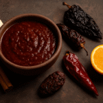Molho de churrasco mexicano autêntico, um adobo espesso e defumado feito com chiles anchos, chipotles e especiarias, perfeito para marinar e grelhar carnes.