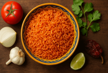 Arroz Mexicano Vermelho, o acompanhamento clássico da culinária mexicana, feito com tomate, cebola e caldo, ficando soltinho e cheio de sabor.