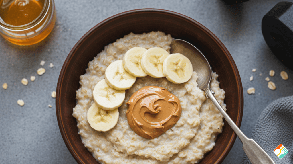 Tigela de mingau de aveia, um pré-treino caseiro natural para energia de longa duração.