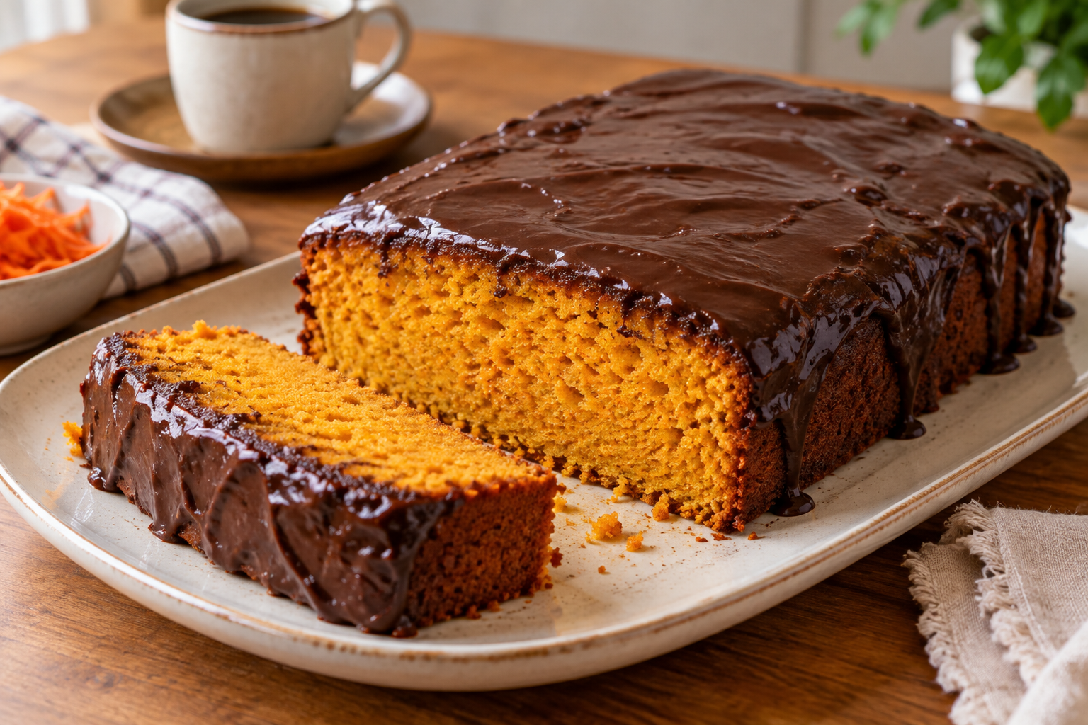 Bolo de cenoura com cobertura de chocolate